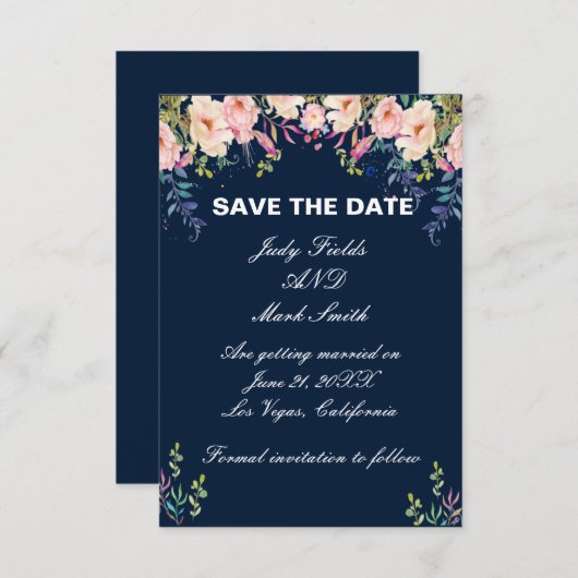 Moderne Elegante Rosa Flora Save the Date Karte (Vorne/Hinten)
