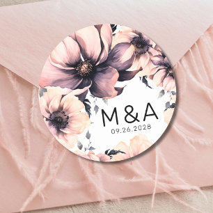 Moderne Elegante Rosa Florale Hochzeit Runder Aufkleber