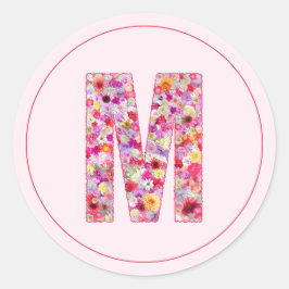 Moderne elegante rosa florale Monogramm Buchstabe  Runder Aufkleber
