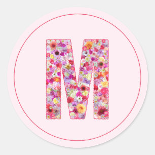 Moderne elegante rosa florale Monogramm Buchstabe Runder Aufkleber