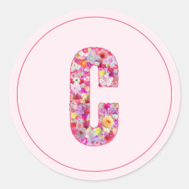 Moderne elegante rosa florale Monogramm Buchstabe  Runder Aufkleber