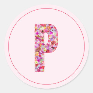 Moderne elegante rosa florale Monogramm Buchstabe Runder Aufkleber
