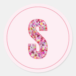 Moderne elegante rosa florale Monogramm Buchstabe  Runder Aufkleber