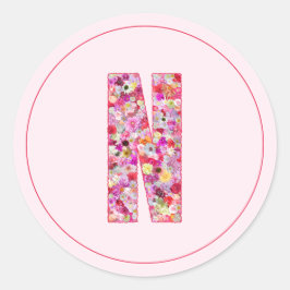 Moderne elegante rosa florale Monogramm Buchstabe  Runder Aufkleber