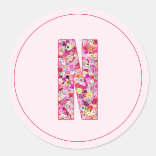 Moderne elegante rosa florale Monogramm Buchstabe Runder Aufkleber