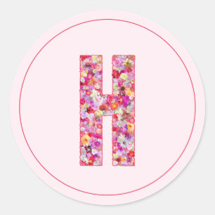 Moderne elegante rosa florale Monogramm Buchstabe Runder Aufkleber