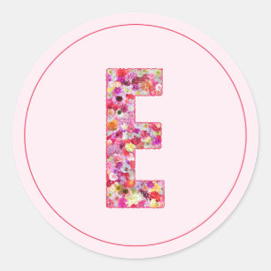 Moderne elegante rosa florale Monogramm Buchstabe Runder Aufkleber