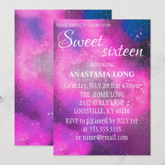 Moderne, elegante rosa Galaxie Save The Date (Vorne/Hinten)