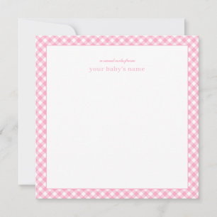 Moderne elegante rosa Gingham-Baby-Kinderzimmer-No Mitteilungskarte