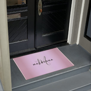Moderne, elegante Rosa-Girly-Monogramm-Skriptbezei Fußmatte