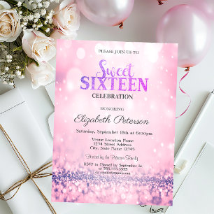 Moderne elegante rosa Glitter Bokeh Sweet 16 Einladung