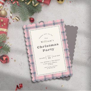 Moderne elegante rosa karierte Weihnachtsfeier Einladung