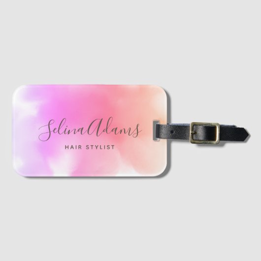 Moderne Elegante Rosa Lila Wasserfarbe Abstrakt Gepäckanhänger (Vorderseite (Horizontal))