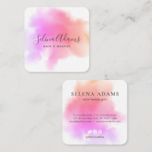 Moderne Elegante Rosa Lila Wasserfarbe Abstrakt Quadratische Visitenkarte