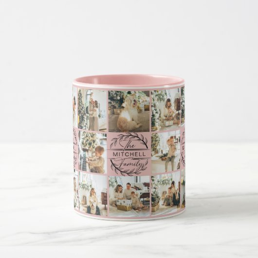 Moderne, elegante Rosa Multi-Foto Collage Achtung Tasse (Zentrum)