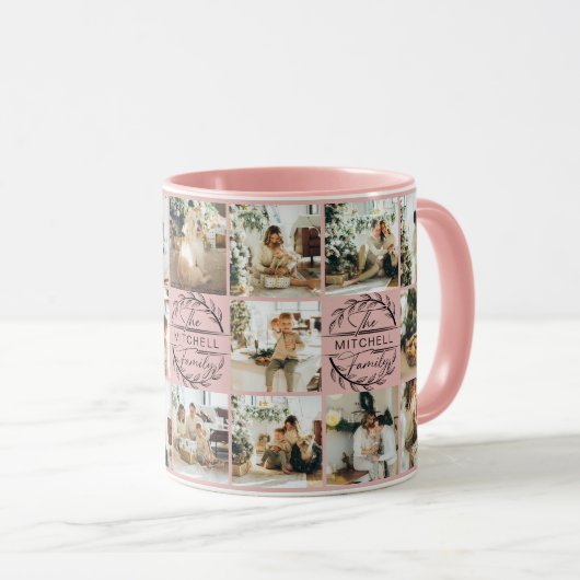Moderne, elegante Rosa Multi-Foto Collage Achtung Tasse (VorderseiteRechts)
