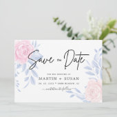 Moderne Elegante Rosa Rose Minimalistische Hochzei Save The Date (Stehend Vorderseite)