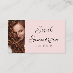 Moderne elegante rosa schwarze Schrift Haarstylist Visitenkarte