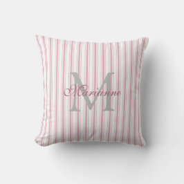 Moderne, elegante rosa Streifen Name Monogram Kissen