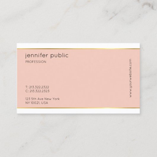 Moderne elegante Rosa und Gold Beruflich Hübsch Visitenkarte (Rückseite)