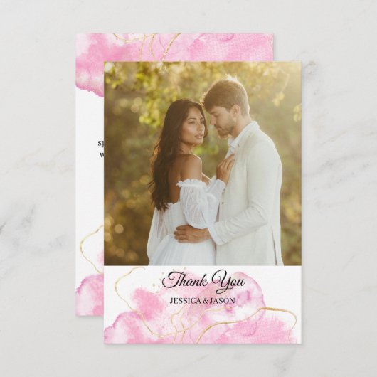 Moderne, elegante Rosa- und Gold-Foto-Hochzeit Dankeskarte (Vorne/Hinten)