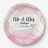 Moderne elegante Rosa und Gold Mr. and Mrs. Weddin Pappteller (Vorderseite)