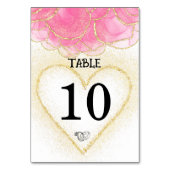 Moderne, elegante Rosa- und Goldherz-Hochzeit Tischnummer (Rückseite)
