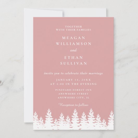 Moderne, elegante Rosa- und Weißwinterhochzeit Einladung (Vorderseite)