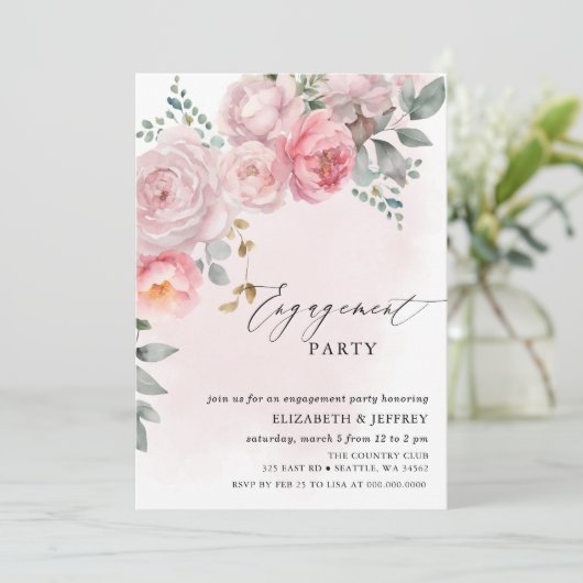 Moderne elegante rosafarbene Blütenoptik Einladung (Stehend Vorderseite)