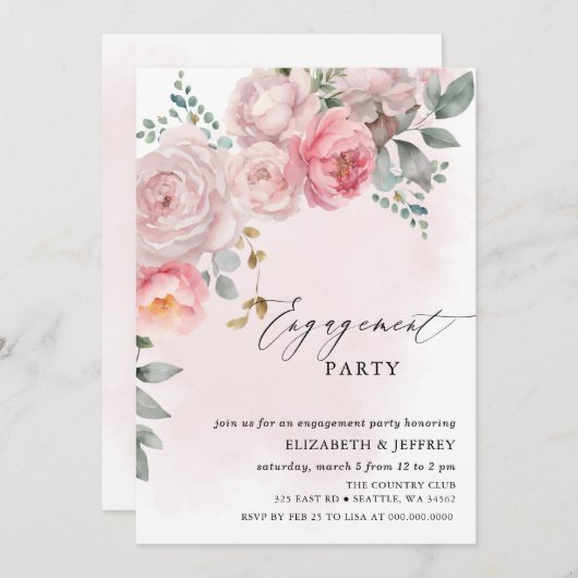 Moderne elegante rosafarbene Blütenoptik Einladung (Vorne/Hinten)