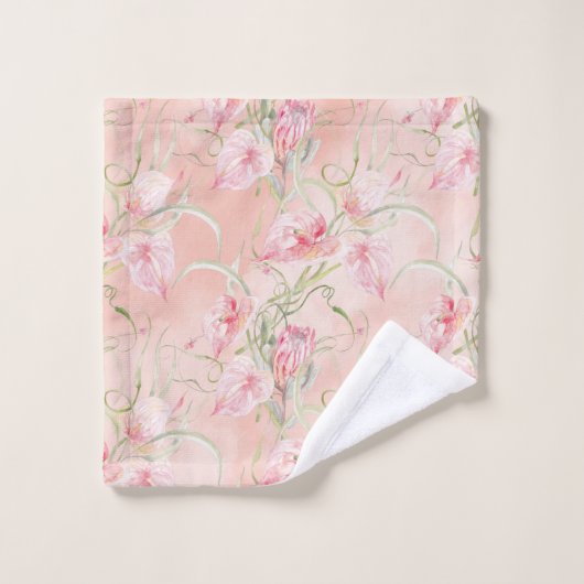 Moderne elegante, rosafarbene Lilien auf Pfirsichs Badhandtuch Set (Waschlappen)