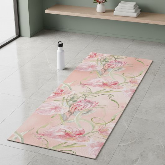 Moderne elegante, rosafarbene Lilien auf Pfirsichs Yogamatte