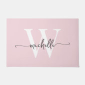 Moderne elegante rosafarbene Monogramm-Name-Schrif Fußmatte (Vorderseite)