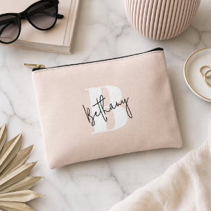 Moderne elegante rosafarbene Monogramm Zubehörtasche