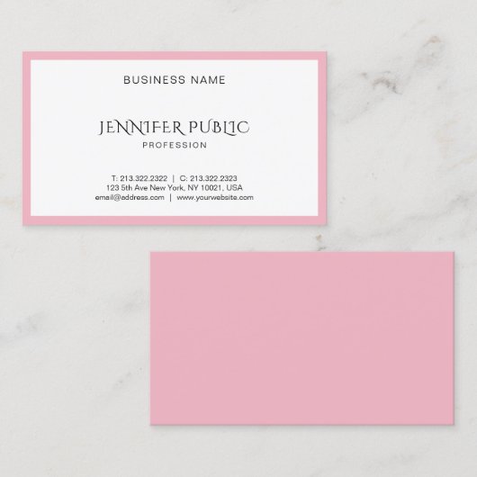 Moderne, elegante rosafarbene, weiße Vorlage Top Visitenkarte (Vorne/Hinten)