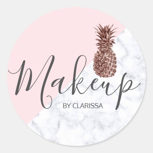 Moderne, elegante Rose, Ananas, rosa Make-up Runder Aufkleber (Vorderseite)