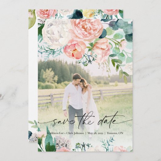 Moderne Elegante Rose Blume Save the Date Einladung (Vorne/Hinten)