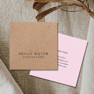 Moderne elegante Rose GEDRUCKT Kraftpapier Berater Quadratische Visitenkarte