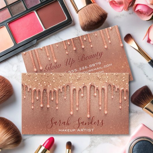 moderne elegante Rose Glitzer Tropfen Makeup Künst Visitenkarte