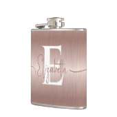 Moderne elegante Rose Gold Brushed Metal Mit Monog Flachmann (Links)