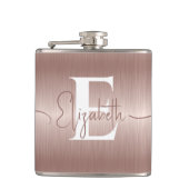 Moderne elegante Rose Gold Brushed Metal Mit Monog Flachmann (Vorderseite)
