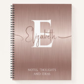 Moderne elegante Rose Gold Brushed Metal Mit Monog Notizblock (Vorderseite)