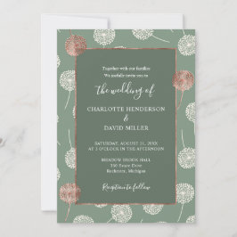 Moderne elegante Rose Gold Dandelion Green Wedding Einladung