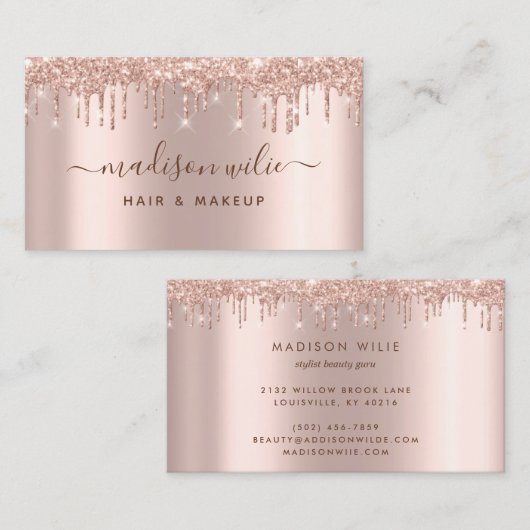 Moderne Elegante Rose Gold Glitzer Beauty Salon Bu Visitenkarte (Vorne/Hinten)