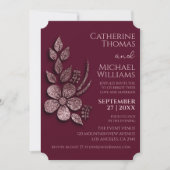 Moderne Elegante Rose Gold Glitzer Blumen & Burgun Einladung (Vorderseite)