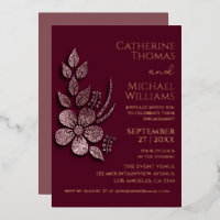 Moderne Elegante Rose Gold Glitzer Blumen & Burgun