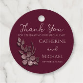 Moderne Elegante Rose Gold Glitzer Blumen & Burgun Geschenkanhänger (Vorderseite)