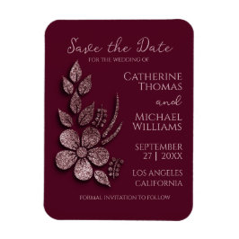 Moderne Elegante Rose Gold Glitzer Blumen & Burgun Magnet