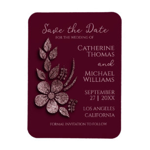Moderne Elegante Rose Gold Glitzer Blumen & Burgun Magnet
