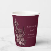 Moderne Elegante Rose Gold Glitzer Blumen & Burgun Pappbecher (Rückseite)
